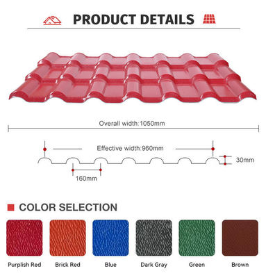 Popular Spanish UPVC Roof Sheets Brick Color R1050 PVC Roofing Sheets Heat Insulation UPVC Roof Tile Durable ASA Film Coating